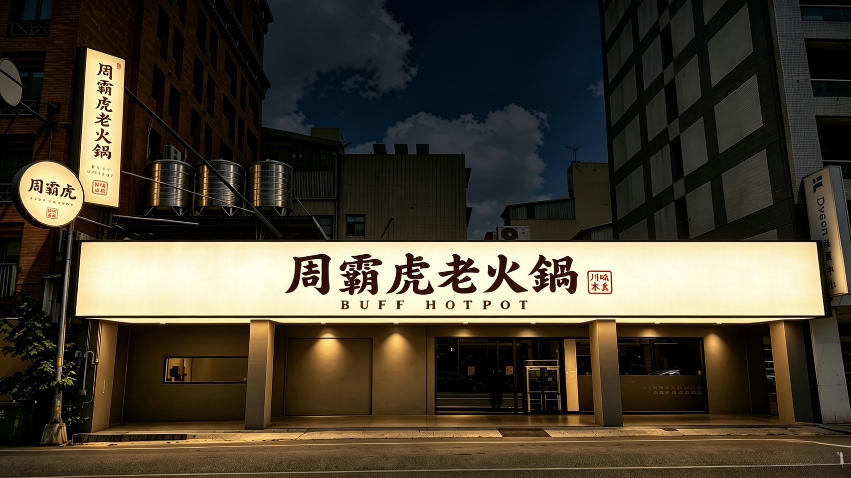 周霸虎老火鍋店面外觀夜景渲染